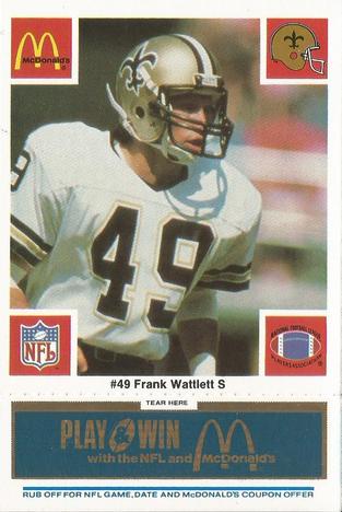 1986 McDonald's New Orleans Saints - Full Game Pieces - Week 1 Blue Tab #NNO Frank Wattelett Front