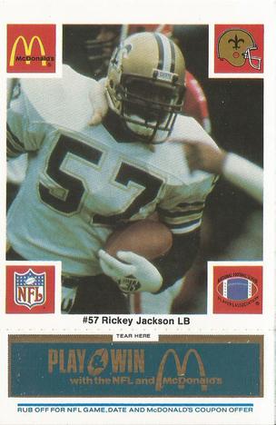 1986 McDonald's New Orleans Saints - Full Game Pieces - Week 1 Blue Tab #NNO Rickey Jackson Front