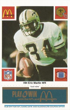 1986 McDonald's New Orleans Saints - Full Game Pieces - Week 1 Blue Tab #NNO Eric Martin Front