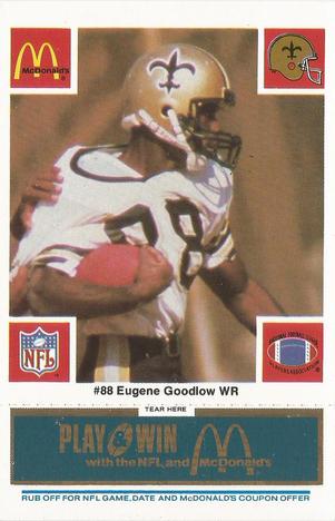 1986 McDonald's New Orleans Saints - Full Game Pieces - Week 1 Blue Tab #NNO Eugene Goodlow Front