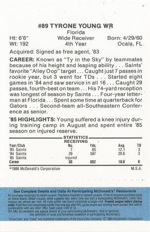 1986 McDonald's New Orleans Saints - Full Game Pieces - Week 1 Blue Tab #NNO Tyrone Young Back