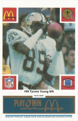 1986 McDonald's New Orleans Saints - Full Game Pieces - Week 1 Blue Tab #NNO Tyrone Young Front