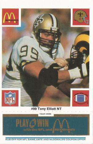 1986 McDonald's New Orleans Saints - Full Game Pieces - Week 1 Blue Tab #NNO Tony Elliott Front
