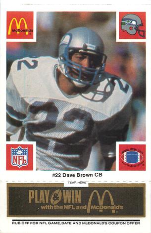 1986 McDonald's Seattle Seahawks - Full Game Pieces - Week 2 Black/Gray Tab #NNO Dave Brown Front