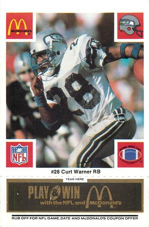 1986 McDonald's Seattle Seahawks - Full Game Pieces - Week 2 Black/Gray Tab #NNO Curt Warner Front
