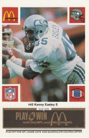 1986 McDonald's Seattle Seahawks - Full Game Pieces - Week 2 Black/Gray Tab #NNO Kenny Easley Front