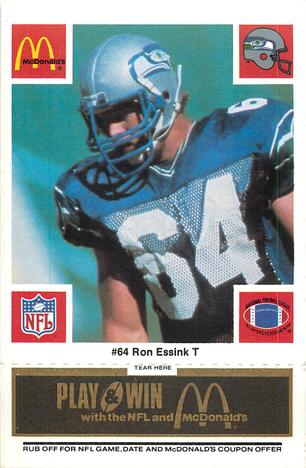 1986 McDonald's Seattle Seahawks - Full Game Pieces - Week 2 Black/Gray Tab #NNO Ron Essink Front
