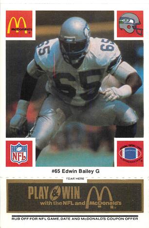 1986 McDonald's Seattle Seahawks - Full Game Pieces - Week 2 Black/Gray Tab #NNO Edwin Bailey Front