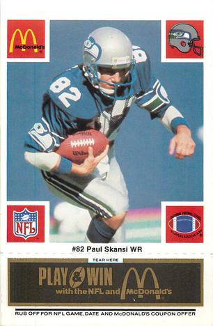 1986 McDonald's Seattle Seahawks - Full Game Pieces - Week 2 Black/Gray Tab #NNO Paul Skansi Front