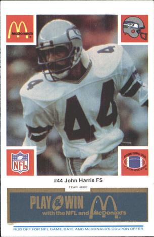 1986 McDonald's Seattle Seahawks - Full Game Pieces - Week 1 Blue Tab #NNO John Harris Front