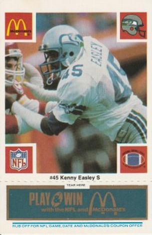 1986 McDonald's Seattle Seahawks - Full Game Pieces - Week 1 Blue Tab #NNO Kenny Easley Front