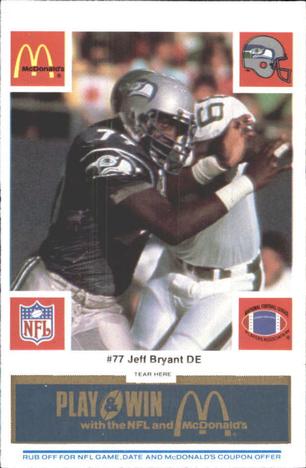 1986 McDonald's Seattle Seahawks - Full Game Pieces - Week 1 Blue Tab #NNO Jeff Bryant Front