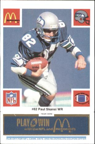 1986 McDonald's Seattle Seahawks - Full Game Pieces - Week 1 Blue Tab #NNO Paul Skansi Front