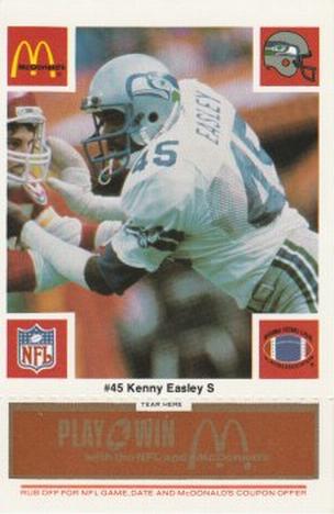 1986 McDonald's Seattle Seahawks - Full Game Pieces - Week 3 Gold/Orange Tab #NNO Kenny Easley Front