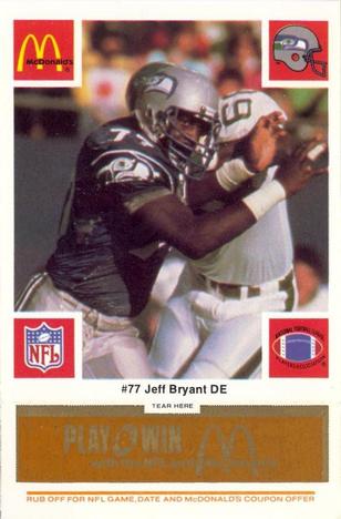1986 McDonald's Seattle Seahawks - Full Game Pieces - Week 3 Gold/Orange Tab #NNO Jeff Bryant Front
