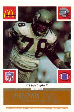 1986 McDonald's Seattle Seahawks - Full Game Pieces - Week 3 Gold/Orange Tab #NNO Bob Cryder Front