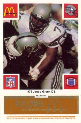1986 McDonald's Seattle Seahawks - Full Game Pieces - Week 3 Gold/Orange Tab #NNO Jacob Green Front