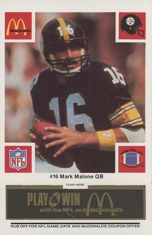 1986 McDonald's Pittsburgh Steelers - Full Game Pieces - Week 2 Black/Gray Tab #NNO Mark Malone Front