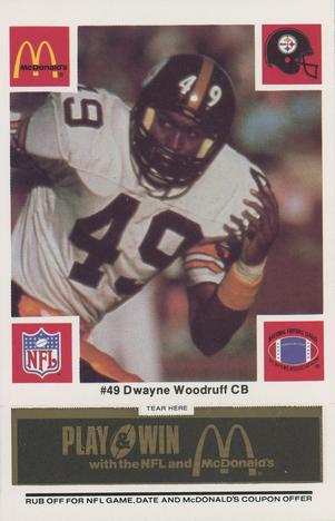 1986 McDonald's Pittsburgh Steelers - Full Game Pieces - Week 2 Black/Gray Tab #NNO Dwayne Woodruff Front