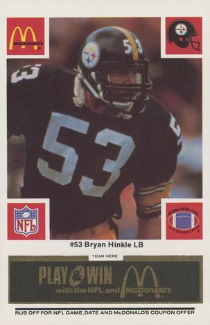 1986 McDonald's Pittsburgh Steelers - Full Game Pieces - Week 2 Black/Gray Tab #NNO Bryan Hinkle Front
