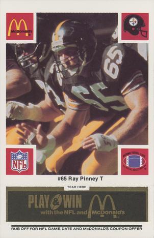 1986 McDonald's Pittsburgh Steelers - Full Game Pieces - Week 2 Black/Gray Tab #NNO Ray Pinney Front