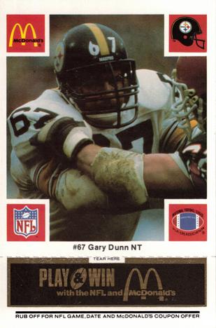 1986 McDonald's Pittsburgh Steelers - Full Game Pieces - Week 2 Black/Gray Tab #NNO Gary Dunn Front