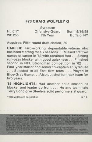 1986 McDonald's Pittsburgh Steelers - Full Game Pieces - Week 2 Black/Gray Tab #NNO Craig Wolfley Back