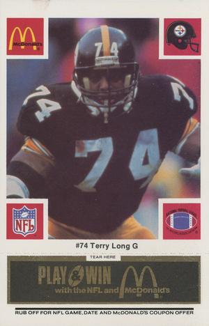 1986 McDonald's Pittsburgh Steelers - Full Game Pieces - Week 2 Black/Gray Tab #NNO Terry Long Front