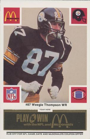 1986 McDonald's Pittsburgh Steelers - Full Game Pieces - Week 2 Black/Gray Tab #NNO Weegie Thompson Front