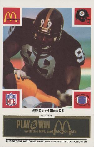 1986 McDonald's Pittsburgh Steelers - Full Game Pieces - Week 2 Black/Gray Tab #NNO Darryl Sims Front