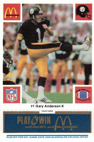 1986 McDonald's Pittsburgh Steelers - Full Game Pieces - Week 1 Blue Tab #NNO Gary Anderson Front