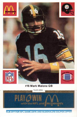 1986 McDonald's Pittsburgh Steelers - Full Game Pieces - Week 1 Blue Tab #NNO Mark Malone Front