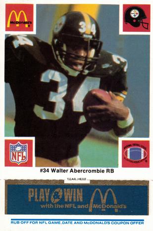 1986 McDonald's Pittsburgh Steelers - Full Game Pieces - Week 1 Blue Tab #NNO Walter Abercrombie Front