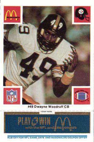 1986 McDonald's Pittsburgh Steelers - Full Game Pieces - Week 1 Blue Tab #NNO Dwayne Woodruff Front