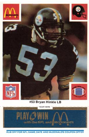 1986 McDonald's Pittsburgh Steelers - Full Game Pieces - Week 1 Blue Tab #NNO Bryan Hinkle Front