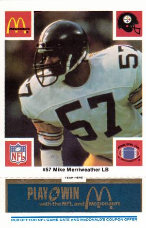 1986 McDonald's Pittsburgh Steelers - Full Game Pieces - Week 1 Blue Tab #NNO Mike Merriweather Front