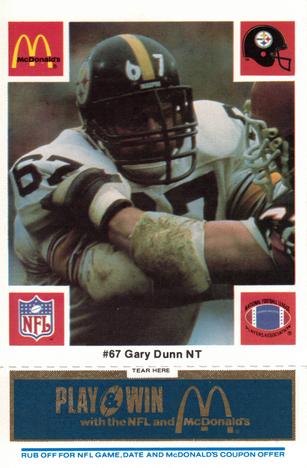 1986 McDonald's Pittsburgh Steelers - Full Game Pieces - Week 1 Blue Tab #NNO Gary Dunn Front