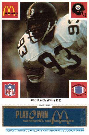 1986 McDonald's Pittsburgh Steelers - Full Game Pieces - Week 1 Blue Tab #NNO Keith Willis Front
