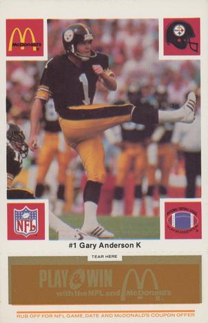 1986 McDonald's Pittsburgh Steelers - Full Game Pieces - Week 3 Gold/Orange Tab #NNO Gary Anderson Front