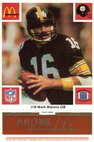 1986 McDonald's Pittsburgh Steelers - Full Game Pieces - Week 3 Gold/Orange Tab #NNO Mark Malone Front