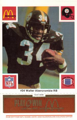 1986 McDonald's Pittsburgh Steelers - Full Game Pieces - Week 3 Gold/Orange Tab #NNO Walter Abercrombie Front