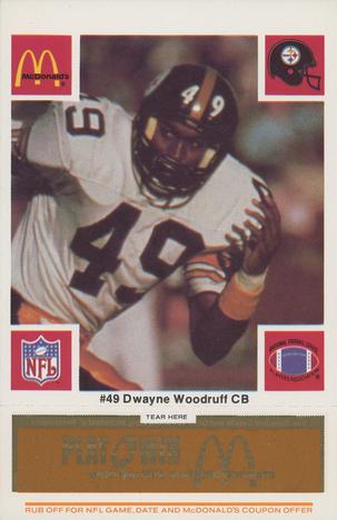 1986 McDonald's Pittsburgh Steelers - Full Game Pieces - Week 3 Gold/Orange Tab #NNO Dwayne Woodruff Front