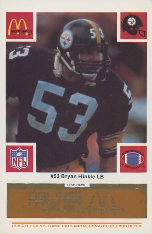 1986 McDonald's Pittsburgh Steelers - Full Game Pieces - Week 3 Gold/Orange Tab #NNO Bryan Hinkle Front