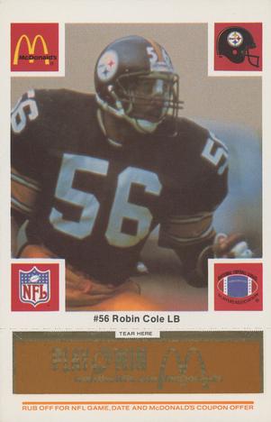 1986 McDonald's Pittsburgh Steelers - Full Game Pieces - Week 3 Gold/Orange Tab #NNO Robin Cole Front