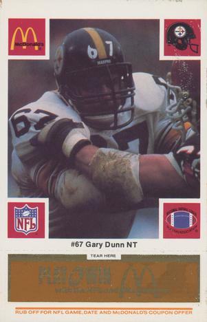 1986 McDonald's Pittsburgh Steelers - Full Game Pieces - Week 3 Gold/Orange Tab #NNO Gary Dunn Front