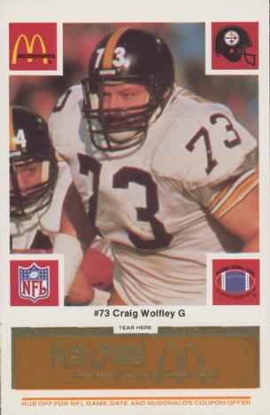 1986 McDonald's Pittsburgh Steelers - Full Game Pieces - Week 3 Gold/Orange Tab #NNO Craig Wolfley Front