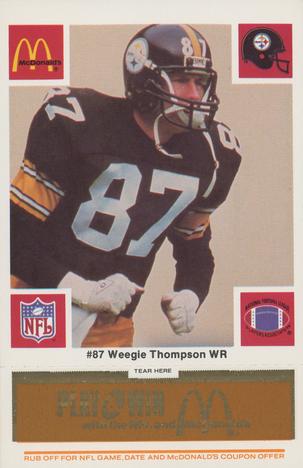 1986 McDonald's Pittsburgh Steelers - Full Game Pieces - Week 3 Gold/Orange Tab #NNO Weegie Thompson Front