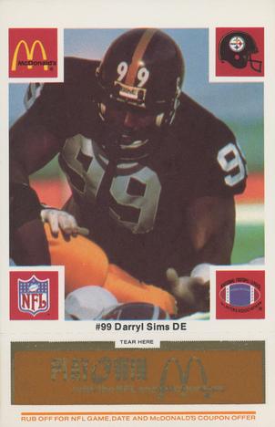 1986 McDonald's Pittsburgh Steelers - Full Game Pieces - Week 3 Gold/Orange Tab #NNO Darryl Sims Front