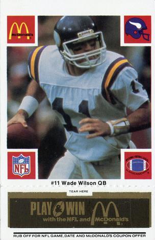 1986 McDonald's Minnesota Vikings - Full Game Pieces - Week 2 Black/Gray Tab #NNO Wade Wilson Front