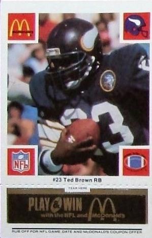 1986 McDonald's Minnesota Vikings - Full Game Pieces - Week 2 Black/Gray Tab #NNO Ted Brown Front